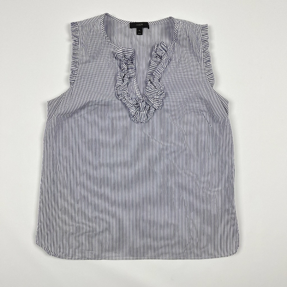 J.Crew Women's Ruffle Top Sleeveless Size 4 Striped Blue Pull Over